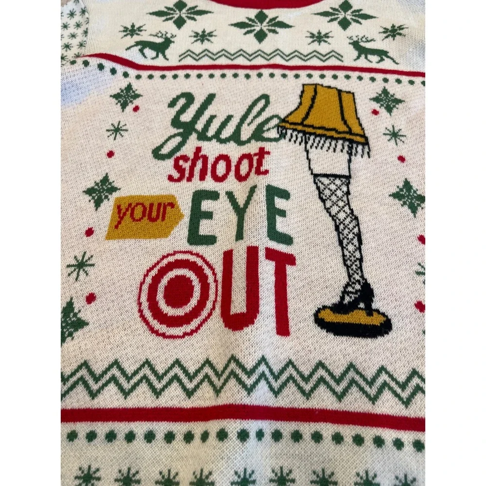 Shinesty Mens Christmas Story Leg‎ Lamp Sweater Karbach Brewing White Large